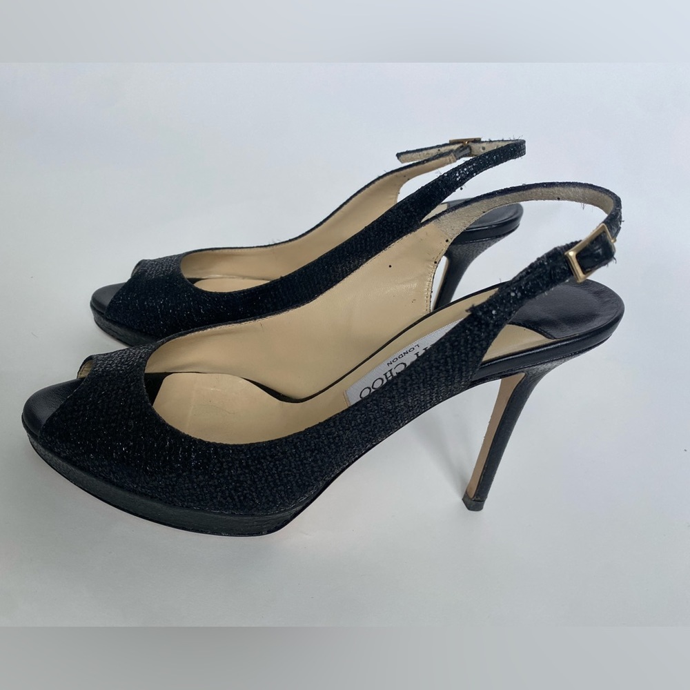 Jimmy Choo black glitter slingbacks, 37.5